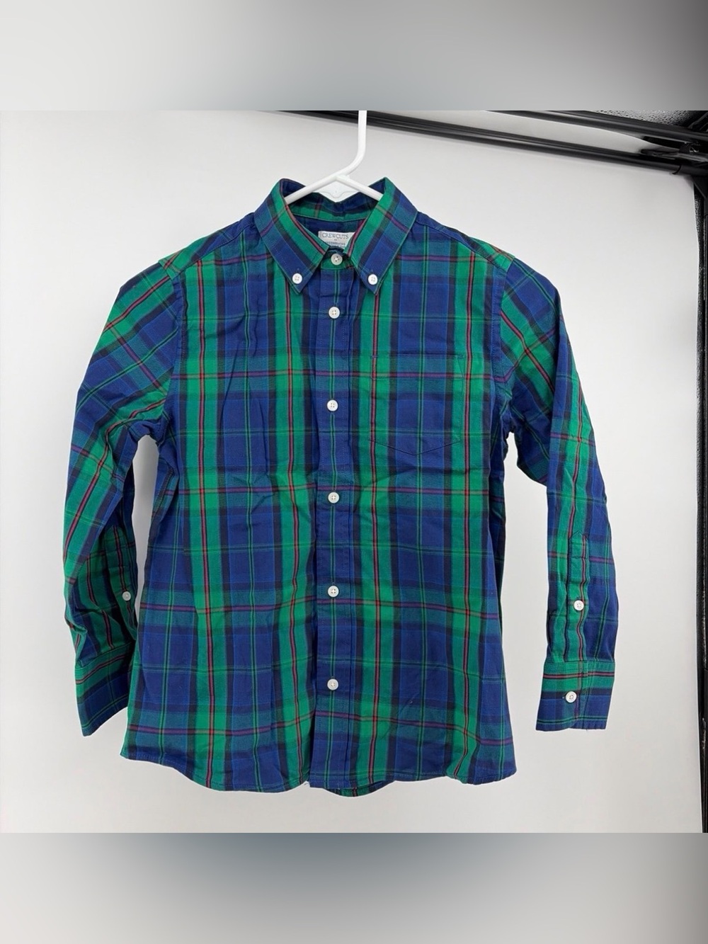 Crewcuts Boys Long Sleeve Button Down Green/Blue/Red Plaid Shirt- Size 8- NWT